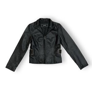 Venus Black Leather Jacket with Metal Detail Size Small